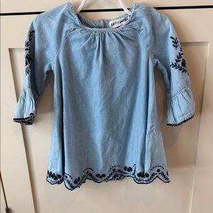 2T Chambray Dress with Navy Embroidery